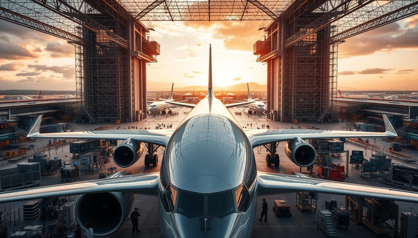 机库中的飞机与航空工程场景